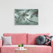 Gouden Fleck Dragonflies op Gunmetal Grey Canvas Afdruk (Insitu (Woonkamer))
