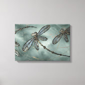 Gouden Fleck Dragonflies op Gunmetal Grey Canvas Afdruk (Voorkant)