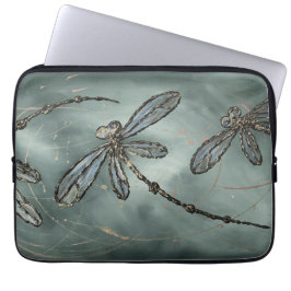 Gouden Fleck Dragonflies op Gunmetal Grey Laptop Sleeve