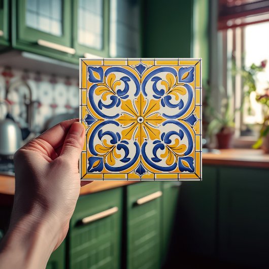 Gouden Fleur-de-Lis Azulejo Print Tegeltje