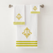 Gouden Fleur de Lis, Drie Strepen op Wit Bad Handdoek (Insitu)