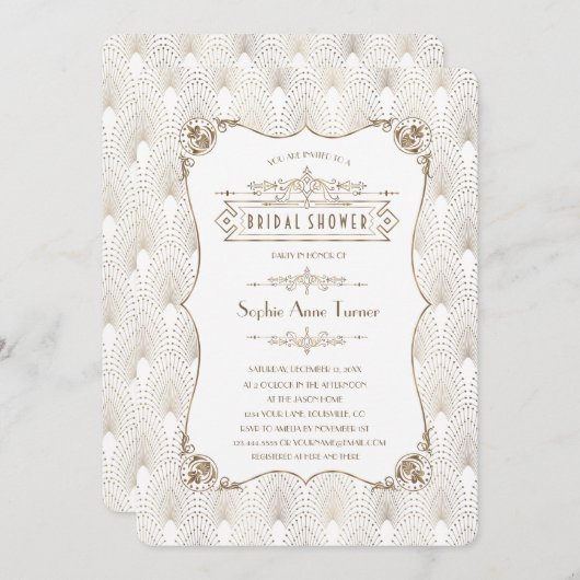 Gouden Fleur-de-lis Great Gatsby 20s Bruidsdiner Kaart (Voorkant / Achterkant)