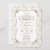 Gouden Fleur-de-lis Grote Gatsby Verlovingsfeest Kaart (Voorkant)