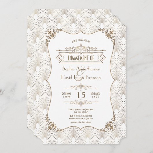 Gouden Fleur-de-lis Grote Gatsby Verlovingsfeest Kaart (Voorkant / Achterkant)