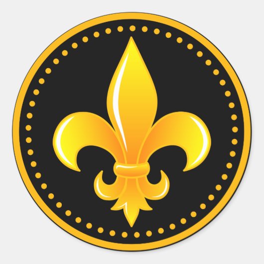 Gouden Fleur De Lis met buitenrand met stippen Ronde Sticker (Voorkant)