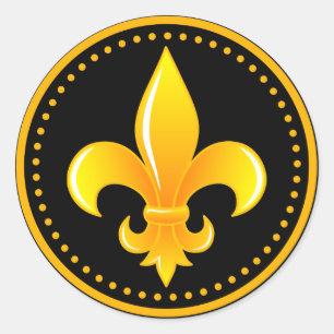 Gouden Fleur De Lis met buitenrand met stippen Ronde Sticker