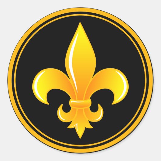 Gouden Fleur De Lis met buitenrand Ronde Sticker (Voorkant)