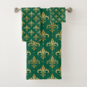 Gouden fleur-de-lis naadloos patroon op groen bad handdoek (Insitu)