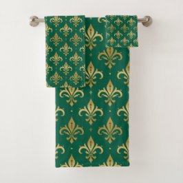 Gouden fleur-de-lis naadloos patroon op groen bad handdoek