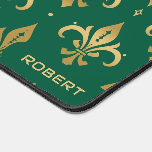 Gouden fleur-de-lis naadloos patroon op groen bureaumat (Hoek)