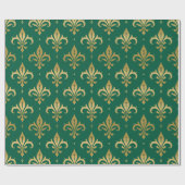 Gouden fleur-de-lis naadloos patroon op groen cadeaupapier (Vlak)