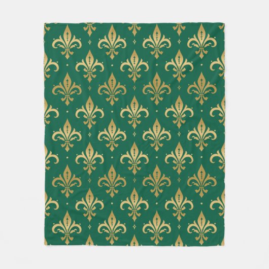 Gouden fleur-de-lis naadloos patroon op groen fleece deken (Voorkant)
