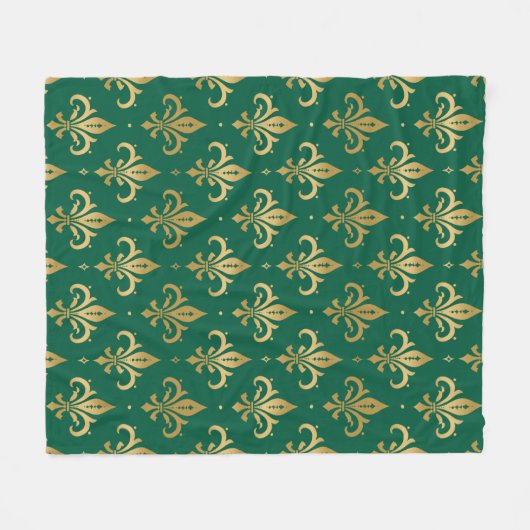 Gouden fleur-de-lis naadloos patroon op groen fleece deken (Voorkant (Horizontaal))
