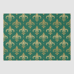 Gouden fleur-de-lis naadloos patroon op groen tissuepapier