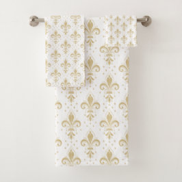 Gouden fleur-de-lis naadloos patroon op wit bad handdoek