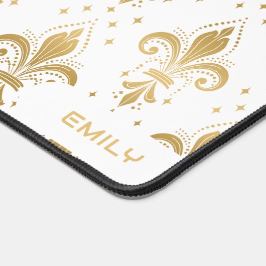 Gouden fleur-de-lis naadloos patroon op wit bureaumat (Hoek)