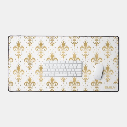 Gouden fleur-de-lis naadloos patroon op wit bureaumat (Keyboard & Muis)