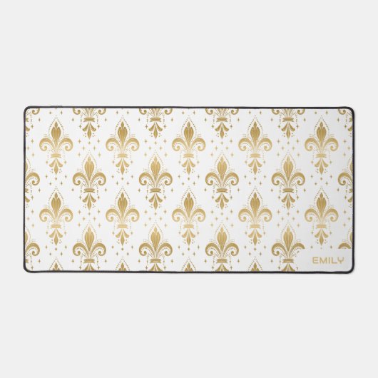 Gouden fleur-de-lis naadloos patroon op wit bureaumat (Voorkant)