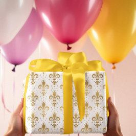 Gouden fleur-de-lis naadloos patroon op wit cadeaupapier