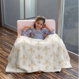 Gouden fleur-de-lis naadloos patroon op wit fleece deken