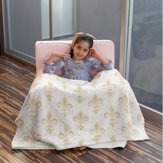 Gouden fleur-de-lis naadloos patroon op wit fleece deken