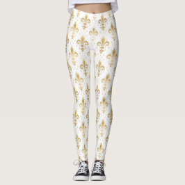 Gouden fleur-de-lis naadloos patroon op wit leggings