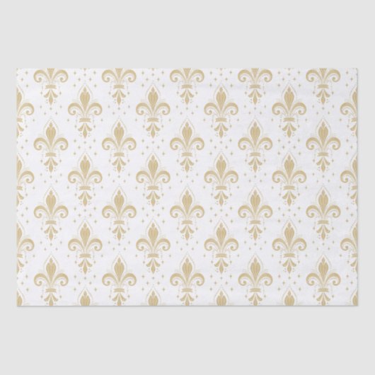 Gouden fleur-de-lis naadloos patroon op wit tissuepapier (Voorkant)