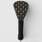 Gouden fleur-de-lis naadloos patroon op zwart golfheadcover (Voorkant)