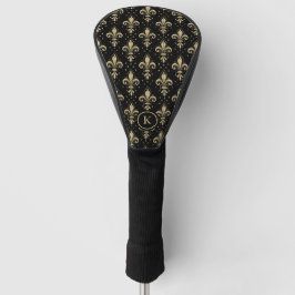 Gouden fleur-de-lis naadloos patroon op zwart golfheadcover