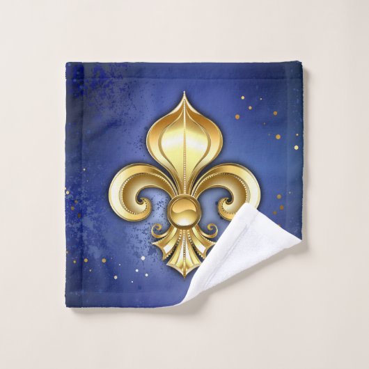 Gouden Fleur de Lis op Blauw Bad Handdoek (Wasdoekje)