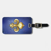 Gouden Fleur de Lis op Blauw Bagagelabel (Voorkant horizontaal)