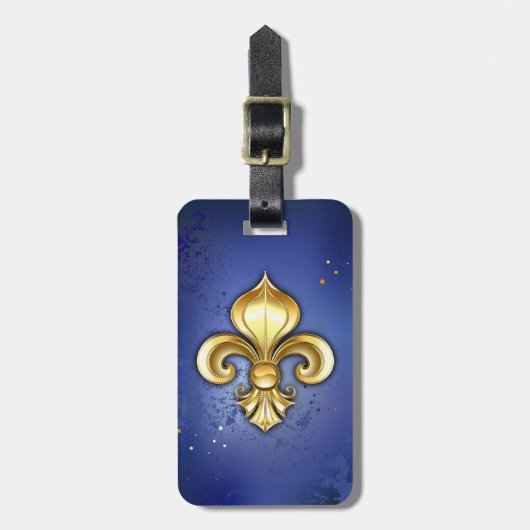 Gouden Fleur de Lis op Blauw Bagagelabel (Voorkant verticaal)