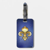 Gouden Fleur de Lis op Blauw Bagagelabel (Achterkant verticaal)