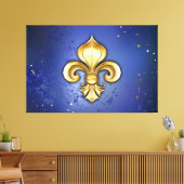 Gouden Fleur de Lis op Blauw Canvas Afdruk (Insitu (Woonkamer))