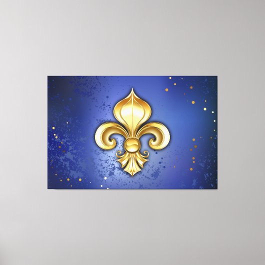 Gouden Fleur de Lis op Blauw Canvas Afdruk (Voorkant)