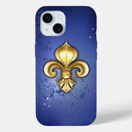 Gouden Fleur de Lis op Blauw Case-Mate iPhone Case (Achterkant)