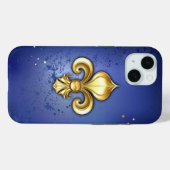Gouden Fleur de Lis op Blauw Case-Mate iPhone Case (Achterkant (horizontaal))