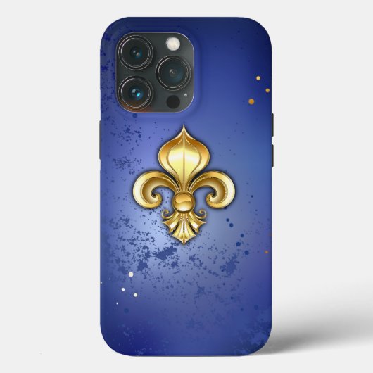 Gouden Fleur de Lis op Blauw Case-Mate iPhone Case (Achterkant)