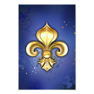 Gouden Fleur de Lis op Blauw Foto Afdruk