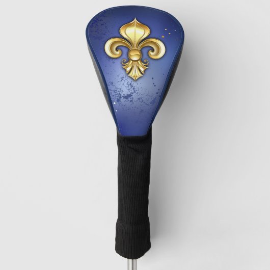 Gouden Fleur de Lis op Blauw Golfheadcover (Voorkant)