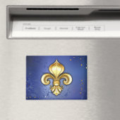 Gouden Fleur de Lis op Blauw Magneet (Insitu (Vaatwasser))