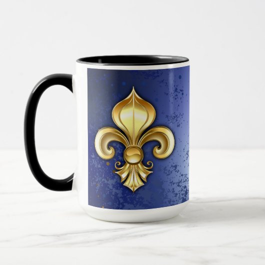 Gouden Fleur de Lis op Blauw Mok (Links)