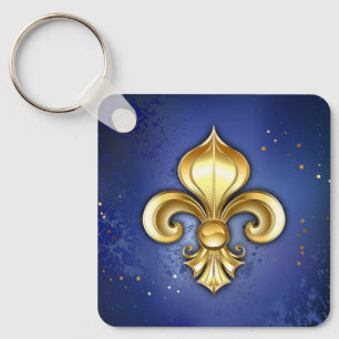 Gouden Fleur de Lis op Blauw Sleutelhanger