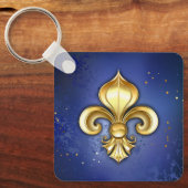 Gouden Fleur de Lis op Blauw Sleutelhanger (Voorkant)