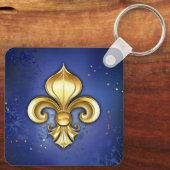 Gouden Fleur de Lis op Blauw Sleutelhanger (Achterkant)
