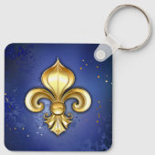 Gouden Fleur de Lis op Blauw Sleutelhanger (Achterkant)