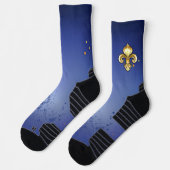 Gouden Fleur de Lis op Blauw Sokken (Links)