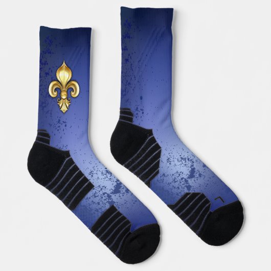 Gouden Fleur de Lis op Blauw Sokken (Rechts)