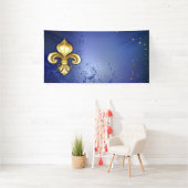 Gouden Fleur de Lis op Blauw Spandoek (Insitu)