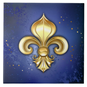 Gouden Fleur de Lis op Blauw Tegeltje